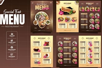 design an animated digital menu board, TV screen menu, and static food menu