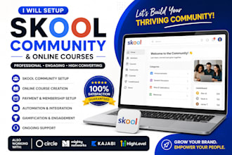 setup skool, skool community, skool online course and skool community manager