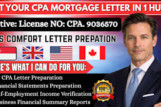 prepare US CPA letter, CPA comfort letter, mortgage letter, financial statement