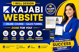 create kajabi website, landing page and sales funnel for online course creators
