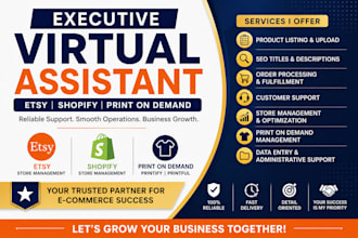 do executive virtual asistant and etsy shopify print on demand