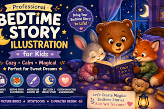 create cozy bedtime story illustrations for kids and children book
