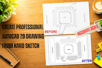 convert hand sketch to autocad 2d drawing professionally