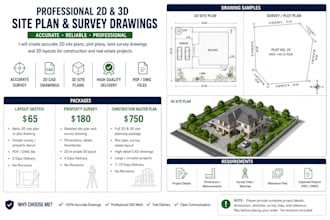 create 2d and 3d estate property site plan survey drawings for construction