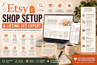 setup etsy shop, etsy listing seo, etsy digital products design and tags