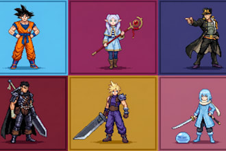 create 2d pixel art sprite sheet character animation for game sprites