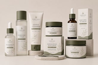 design minimalist serum bottle packaging, skincare, beauty label and mockup