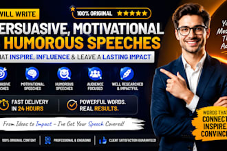 write a persuasive, motivational, or funny speech for any occasion