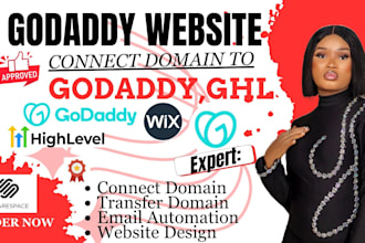 design godaddy website, connect domain to gohighlevel, squarespace, wix, godaddy
