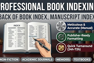 create a professional back of book index, book indexing, manuscript index