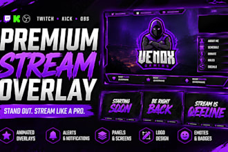 design animated twitch overlay and stream package