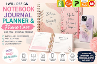 design unique notebook, journal, planner and phone case for print on demand,pod