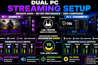 setup voicemeeter or sonar for audio separation and dual PC streaming