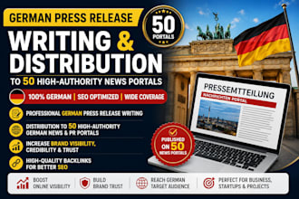write a german press release and distribute it to 50 highauthority news portals