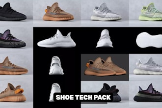 create a professional shoe tech pack for sneakers and footwear