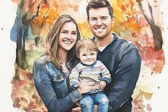custom a watercolor family portrait