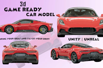 create game ready 3d car models, rig racing vehicle  asset for unity and ue5