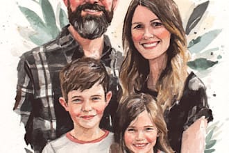 merge photos to watercolor family portrait illustration