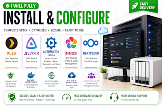 fully install and configure plex, jellyfin, automation tools, immich, nextcloud