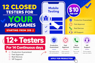 provide 12 tester google play testers android app testing beta testing