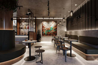 help your customers coming back with cozy 3d café and restaurant interior design