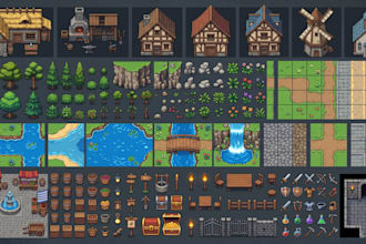 create 2d topdown fantasy rpg tileset pixel art assets for indie games