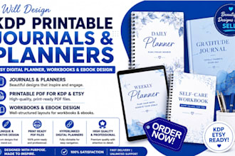 design kdp printable journals planner, etsy digital planner and workbooks design