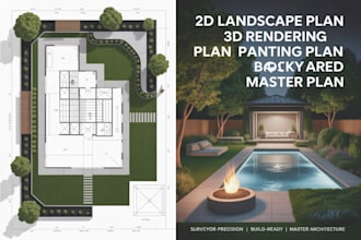 2d landscape plan site plan 3d rendering planting plan backyard garden master