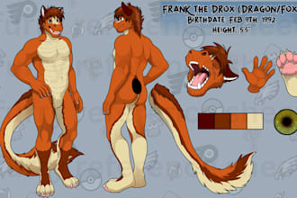 draw furry anthro reference sheet, fursona ref sheet, character turnaround sheet