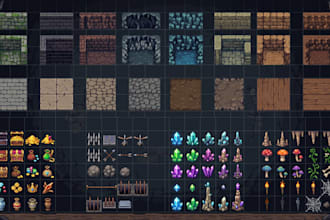 design 2d topdown dungeon cave tileset pixel art assets for rpg games