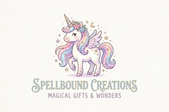 design a magical and cute unicorn logo for your brand