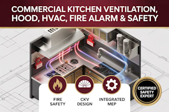 kitchen ventilation hood commercial kitchen restaurant fire alarm hvac mep plan