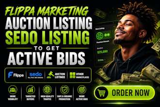 do flippa marketing auction listing sedo listing to get active bids
