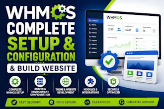 do complete whmcs setup configuration and build website