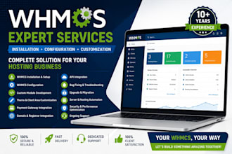 do a complete whmcs setup configuration and build a website in wordpress