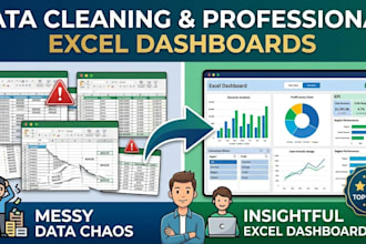 clean messy data and create professional excel dashboards