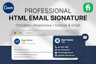 design professional clickable HTML email signature for outlook, gmail apple mail