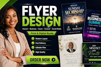 design custom church business funeral program social media flyer, event postal