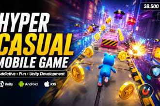 develop hyper casual mobile game in unity endless runner, arcade, tap game