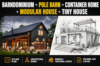 draw shipping container home modular tiny house barndominium pole barn plan