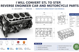 convert stl to step, reverse engineer car and motorcycle parts