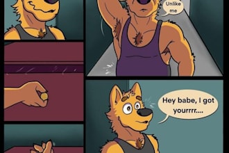 draw cute nsfw furry comic, erotic comic, fursona oc, sfw, comic illustration