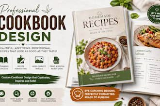 design a modern cookbook recipe ebook, food magazine layout