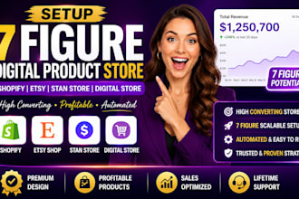 setup 7figure shopify digital product store etsy shop stan store digital store
