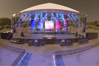 create photorealistic stage indoor or outdoor 3d rendering design