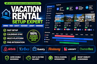 setup, manage your listing on airbnb, guesty, hostaway, vrbo, lodgify, ownerrez