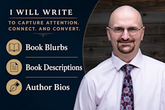 create captivating book blurb, description, and author bio