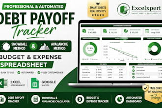 create debt payoff tracker, snowball avalanche calculator, budget planner sheet
