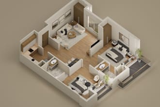 design high quality 3d floor plan render for real estate or presentation