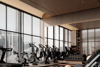 redesign gymnasium 3d interior, fitness centre, workout, sport facility render